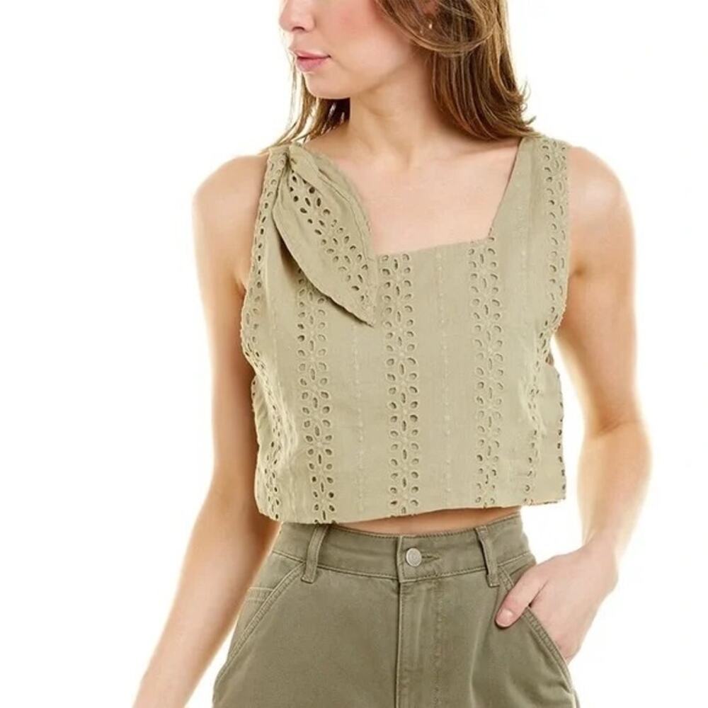 ❣️5/$25 Zara Eyelet Crop Top Small Olive Green Sage Tie Shoulder Sleeveless Top